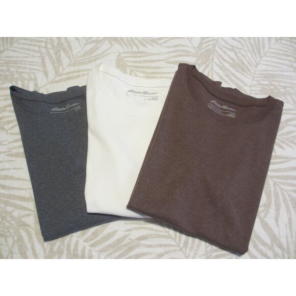 Eddie Bauer Womens Crewneck Cotton/Polyester T-Shirts 3-Pack Gray White Brown La - Picture 1 of 2